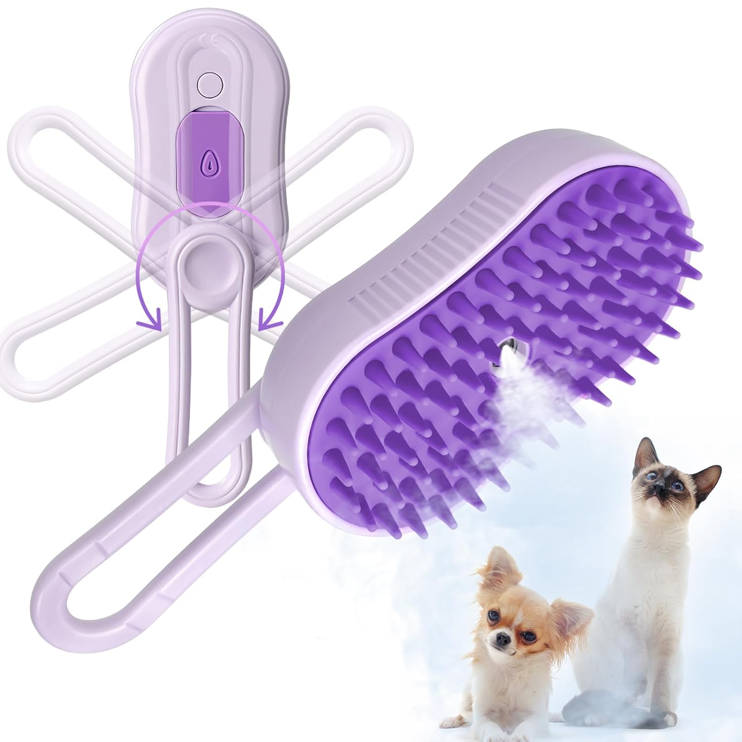 GKZ Cat Steam Brush, 3 in 1 Pet Comb for Massage, Cleaning, Shedding and Combing, Electric Mist to Prevent Flyaways for Home, Dogs and Cat Lovers - Purple GKZ Cat Steam Brush, 3 in 1 Pet Comb for Massage, Cleaning, Shedding and Combing, Electric Mist to Prevent Flyaways for Home, Dogs and Cat Lovers - Purple