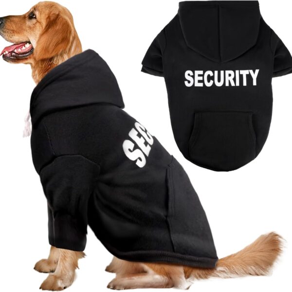 Dog Basic Hoodie Soft Dog Clothes Cold Weather Sweaters for Medium Large Dogs Cozy Fabric Warm Sweatshirt with Leash Hole for Boys (Security, X-Large (35-55 lbs))