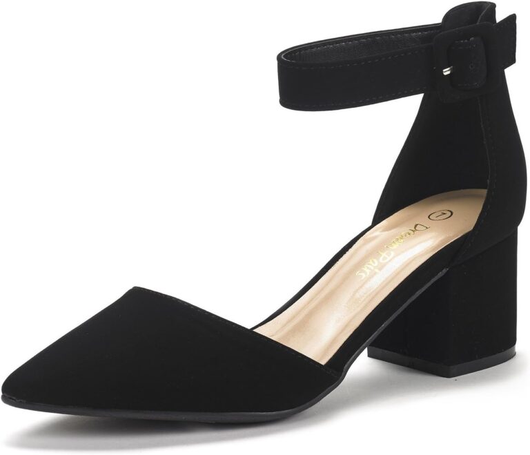 DREAM PAIRS ANNEE Pointed Toe Low Chunky Heels Pump Shoes
