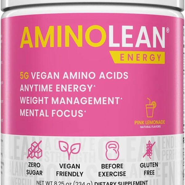 RSP NUTRITION AminoLean Pre Workout Powder, Amino Energy & Weight Management with Vegan BCAA Amino Acids, Natural Caffeine, Preworkout Boost for Men & Women, 30 Serv, Pink Lemonade