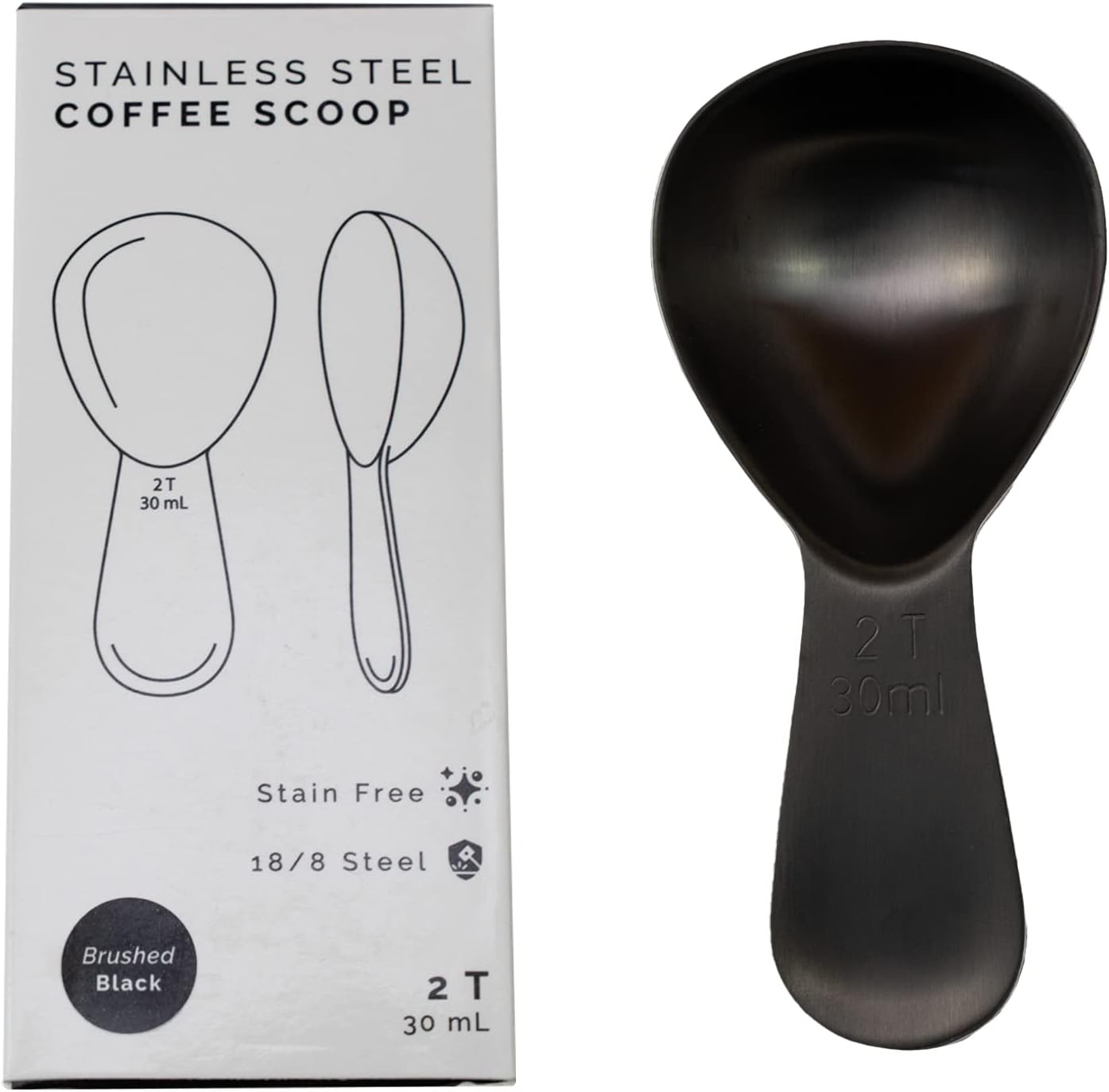 Coffee Scoop 2 Tbsp Brushed Black, Stainless Steel Precise Measuring Spoon for Coffee, Tea & More Ergonomically Balanced Handle Fits Inside Airscape Canisters Coffee Scoop 2 Tbsp Brushed Black, Stainless Steel Precise Measuring Spoon for Coffee, Tea & More Ergonomically Balanced Handle Fits Inside Airscape Canisters