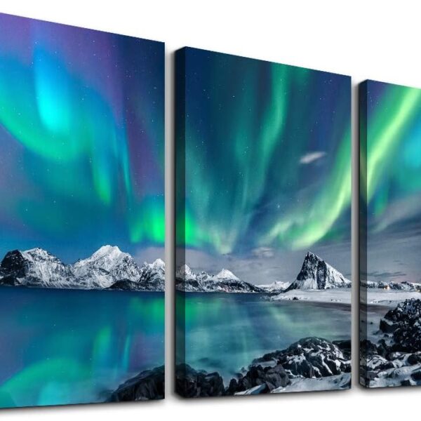 MHARTK66 Wall Art for Bedroom Wall Decor for Living Room Office Decor Abstract Mountain Aurora Landscape Painting 3 Piece Scenic Framed Canvas Art Prints Ready to Hang Kitchen Wall Pictures Home Decor