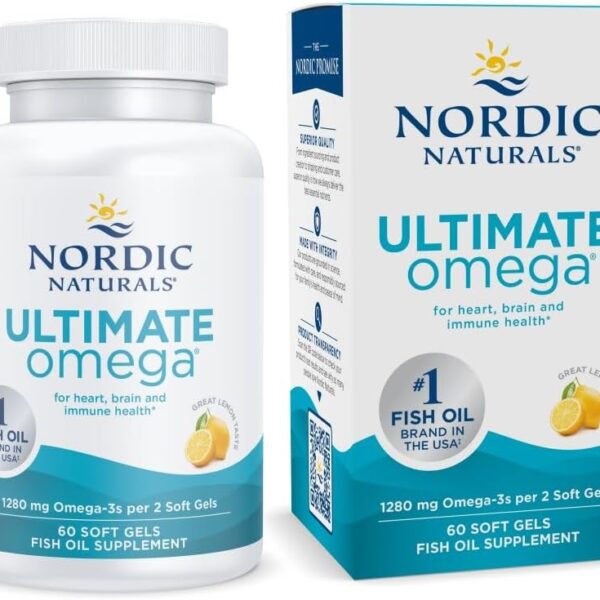 Nordic Naturals Ultimate Omega, Lemon Flavor - 60 Soft Gels - 1280 mg Omega-3 - High-Potency Fish Oil Supplement with EPA & DHA - Promotes Brain & Heart Health - Non-GMO - 30 Servings