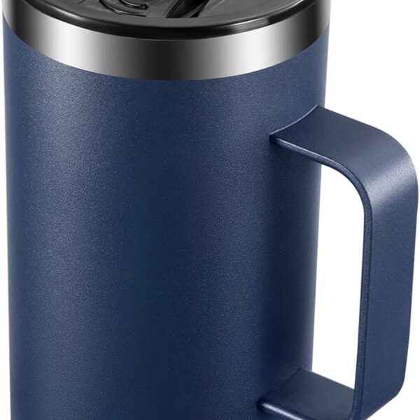 KXIAOCHEN 20oz Insulated Coffee Mug with Lid, Stainless Steel Coffee Cup, Double Wall Vacuum Coffee Tumbler with Handle, Premium Thermal Travel Coffee Mug (Navy Blue)