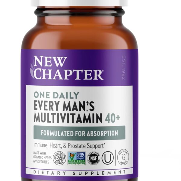 New Chapter Mens Multivitamin 40+, Extra B6 & B12, D3, Vitamin C & Zinc, Immune, Heart, Cellular Energy, and Brain Health, Gentle on The Stomach, One Daily, Non-GMO, Gluten-Free, 72 Tablets