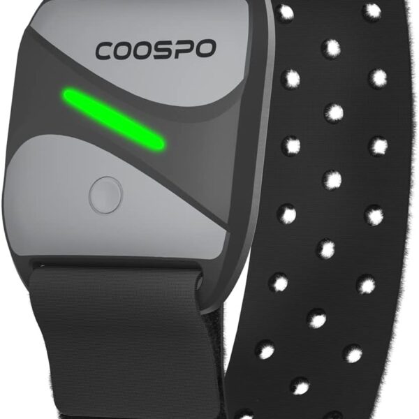COOSPO Heart Rate Monitor Armband HW807, Bluetooth 5.0 ANT+ HRM with HR Zone LED Indicator, Tracking Heartbeat HRV for Fitness Training, Work with Peloton/Polar/Wahoo/Strava/DDP Yoga