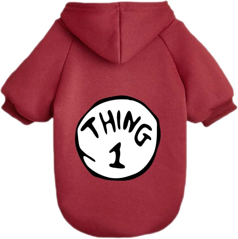 Dog Hoodie Pet Clothes for Small Dogs Thing 1 Printed Hoodies Medium Puppy Hooded Sweatshirt Pullover Outfit(Wine Red,M)