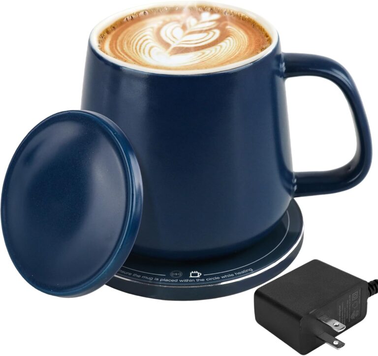 Smart-Warming Ceramic Mug & 15W Wireless Charger Combo - Auto Temperature Control 131F/55C, USB-C Fast Charging Base, 12.8oz Capacity, Splash-Proof Lid (Navy Blue)