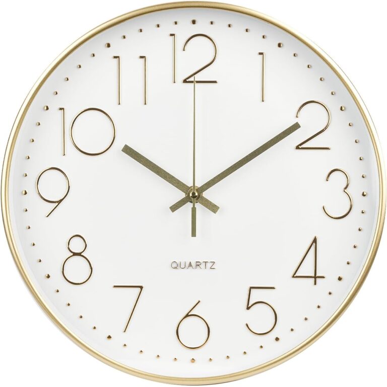 Wall Clock 12 Inch Non-Ticking Silent Modern Simple Style Round Decor Clock Gold Stereoscopic Dial Quartz Wall Clocks for Home/Office/School/Living Room/Bedroom/Kitchen