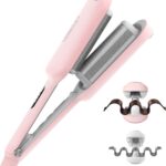 Curling Iron Hair Crimper Waver - TYMO ROVY Beach Waves Curling Wand, Ionic Deep Waver Hair Curler Tool with Ceramic 3 Barrel for Women, Dual Voltage, Anti-Scald, Easy to Use, Pink, 1.25 Inch