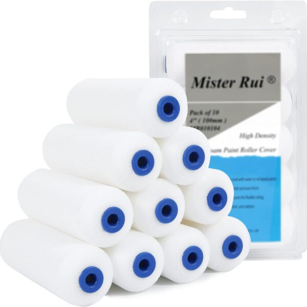 Mister Rui Foam Paint Roller - Small Paint Roller, Mini Paint Roller & Paint Roller Cover 4 inch for Painting Walls, Cabinets, Cupboards, Doors