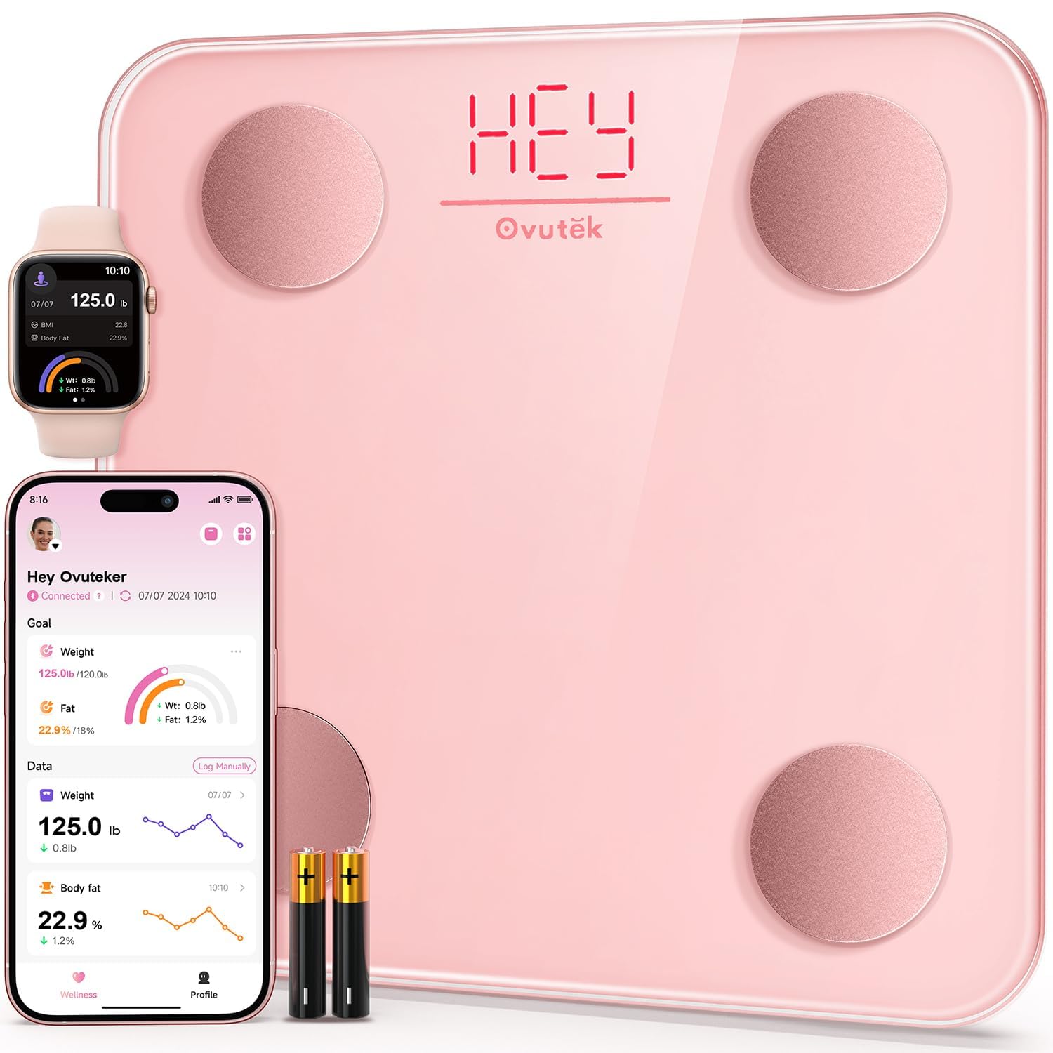Ovutek Smart Scale for Body Weight, Digital Bathroom Scale BMI Weighing Body Fat Scale, Accurate Body Composition Scale Monitor for People's Health with Smartphone App, Compact Size, 400lb (Pink) Ovutek Smart Scale for Body Weight, Digital Bathroom Scale BMI Weighing Body Fat Scale, Accurate Body Composition Scale Monitor for People's Health with Smartphone App, Compact Size, 400lb (Pink)