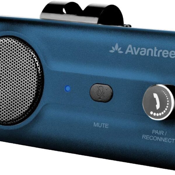 Avantree CK11 Bluetooth 5.0 Hands Free Cell Phone Car Kit, 3W Loud Speakerphone, Support Siri Assistant, Motion AUTO ON, Volume Knob, Wireless in Car Handsfree Speaker with Visor Clip Blue