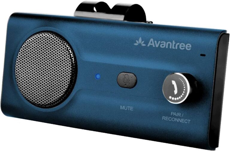 Avantree CK11 Bluetooth 5.0 Hands Free Cell Phone Car Kit, 3W Loud Speakerphone, Support Siri Assistant, Motion AUTO ON, Volume Knob, Wireless in Car Handsfree Speaker with Visor Clip  Blue