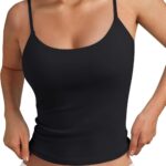 Trendy Queen Double Lined Adjustable Spaghetti Strap Tank Top for Women Cute Summer Basic Crop Top for Teen Workout Going Out