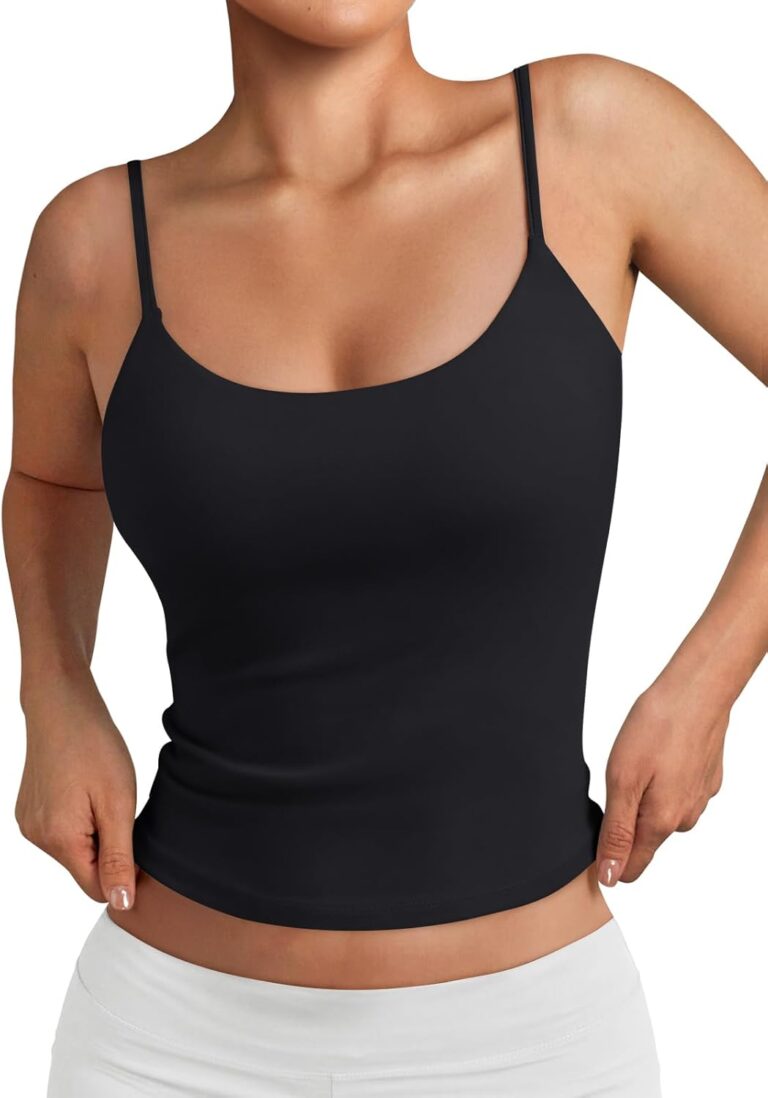 Trendy Queen Double Lined Adjustable Spaghetti Strap Tank Top for Women Cute Summer Basic Crop Top for Teen Workout Going Out