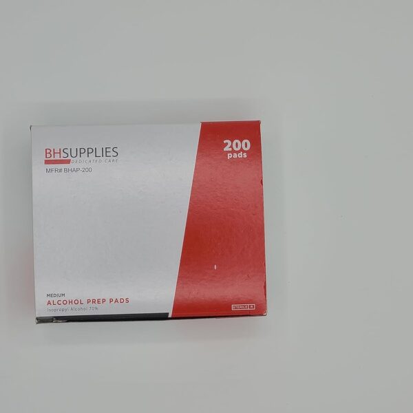 BH Supplies Alcohol Prep Pad Sterile, Medium 2-Ply, 200 Count - Saturated with 70% Alcohol