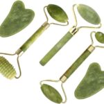 Jade Roller & Gua Sha Set 5 in 1 Facial Massager Tools - Jade Gua Sha Facial Massager Set with Roller for Face Sculpting & Skin Care