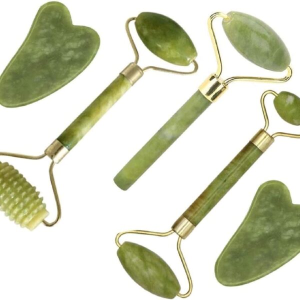 Jade Roller & Gua Sha Set 5 in 1 Facial Massager Tools - Jade Gua Sha Facial Massager Set with Roller for Face Sculpting & Skin Care