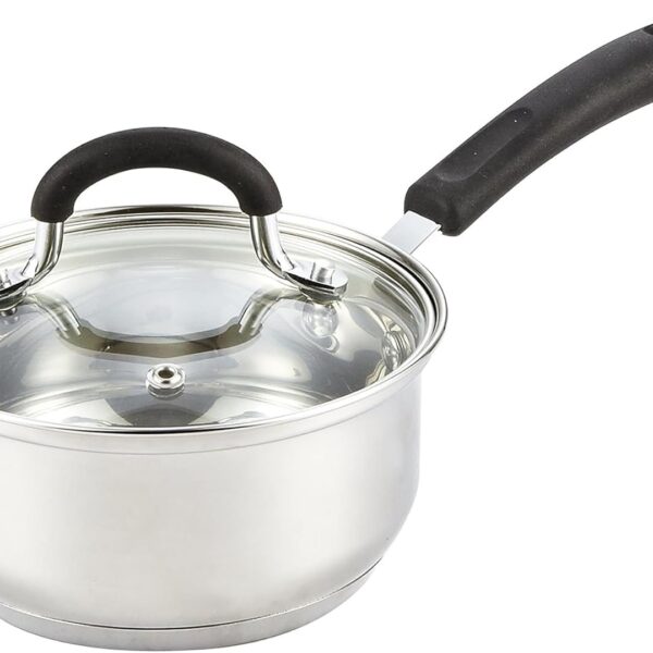 Cook N Home 2 Quart Stainless Steel Saucepan Set with Lid, Induction Compatible Milk Pots, Stay-Cool Silicone Handle, Mirror Polished 18/10 Cookware, Dishwasher & Oven Safe, Silver