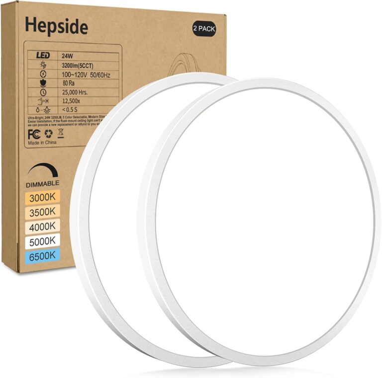 hepside 2Pack LED Flush Mount Ceiling Light Fixture, 12Inch 24W, Dimmable&3000K/3500K/4000K/5000K/6500K Adjustable Low Profile Ceiling Lights, White Round Flat Ceiling Light for Closet,Kitchen,Hallway