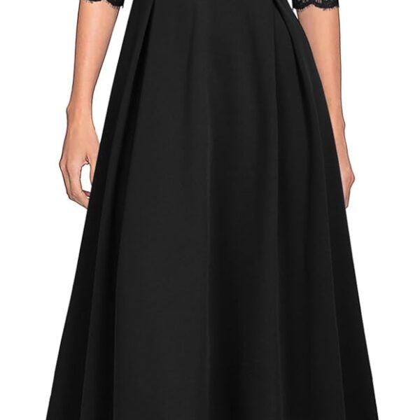 Women's V Neck Lace Vintage Formal Bridesmaid Wedding Long Dress