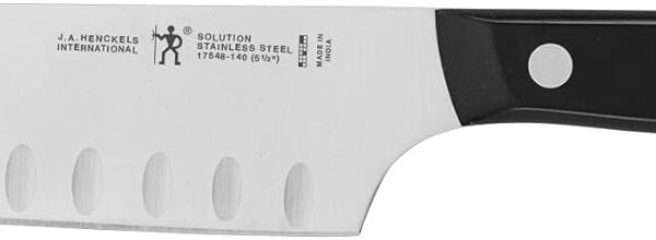 HENCKELS Solution Razor-Sharp Hollow Edge Santoku Knife 5.5 inch, German Engineered Informed by 100+ Years of Mastery, Black/Stainless Steel