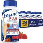 Ensure Plus Strawberry Nutrition Shake | Meal Replacement Shake | Ready To Drink | 16g Protein and 27 Vitamins and Minerals | 8 fl oz - 24 Pack