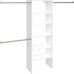 ClosetMaid SuiteSymphony Wood Closet Organizer System, 25-Inch Starter Kit with Tower and 3 Hang Rods and Shelving, Adjustable Shelves, Customizable Insert, Reach-in or Walk-in Closets, Pure White