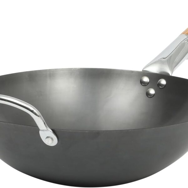 SUR LA TABLE Kitchen Essentials Quick Fire 13.5" Carbon Steel Flat Bottom Wok  Durable Nonstick Stir Fry Pan