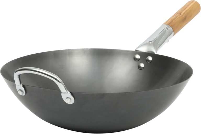 SUR LA TABLE Kitchen Essentials Quick Fire 13.5" Carbon Steel Flat Bottom Wok  Durable Nonstick Stir Fry Pan