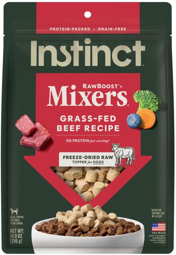 Instinct RawBoost Mixers, Freeze Dried Dog Food Topper, Grain-Free Recipe - All Natural Beef, 14 oz. Bag