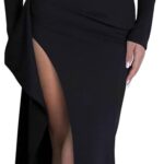 Memoriesea Women's One Shoulder Long Sleeve Sexy High Slit Wedding Guest Party Maxi Dress
