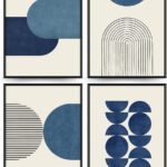 PLKMN Navy Blue Abstract Wall Art Decor Set of 4 - Bathroom Decor, Boho Minimalist Wall Art Prints for Bedroom Living Room 8x10 (Unframed)