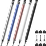 Bopomofo Stylus (5 Pcs), 2-in-1 Stylus Pen for Touch Screen, High Precision and Sensitivity, Suitable for iPhone/ipad/Android Tablets, Compatible with Touch Screens (Black/White/Blue/Rose Gold/Silver)