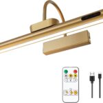 LYTARA Dimmable Cordless Picture Light with Controller and Timer, Rechargeable 5000mAh Battery Wall Sconce for Wall Pictures, Gallery Artwork, Paintings, Portraits, Dartboards (Gold)