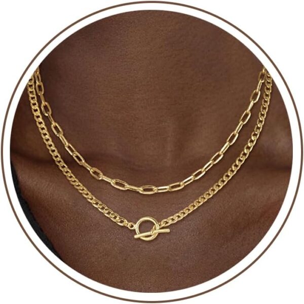 CHESKY Layered Necklaces for Women, 14K Gold Plated Chain Necklace Women Trendy Cuban Link Paperclip Chain Toggle Clasp Necklace Fashion Chunky Jewelry for Women