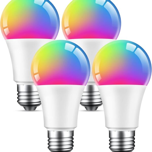 Wi-Fi Smart Light Bulb(RGB+W) 4 Pack, Full Color Changing Light Bulb-Compatible with Alexa and Google Assistant