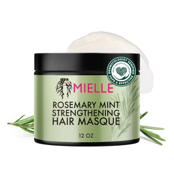 Mielle Organics Rosemary Mint Strengthening Hair Mask for Damaged Hair - Deep Conditioning Treatment Enriched with Biotin, Honey & Coconut Oil - Helps Encourage Longer, Healthier Strands (12 Oz)