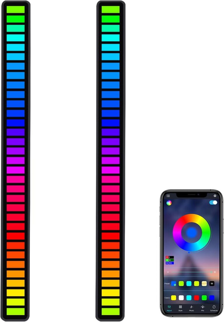 RGB Sound-Activated Music Rhythm Car Ambient Light - Gaming or Party Atmosphere LED Strip with Sound-Sensitive Pulsing, Rechargeable Battery, Soft RGB Lighting, Type-C Charging2packs (2505-A)