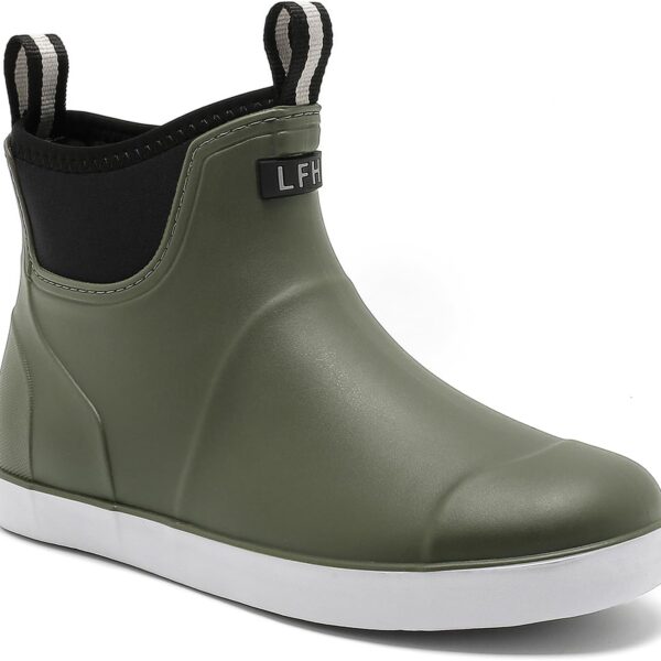 Mens Deck Boots, Saltwater Fishing Booties Rubber Waterproof Ankle Rain Boots, High-performance Footwear Chelsea Boots for Gardening Fishing Boating Camping Sailing