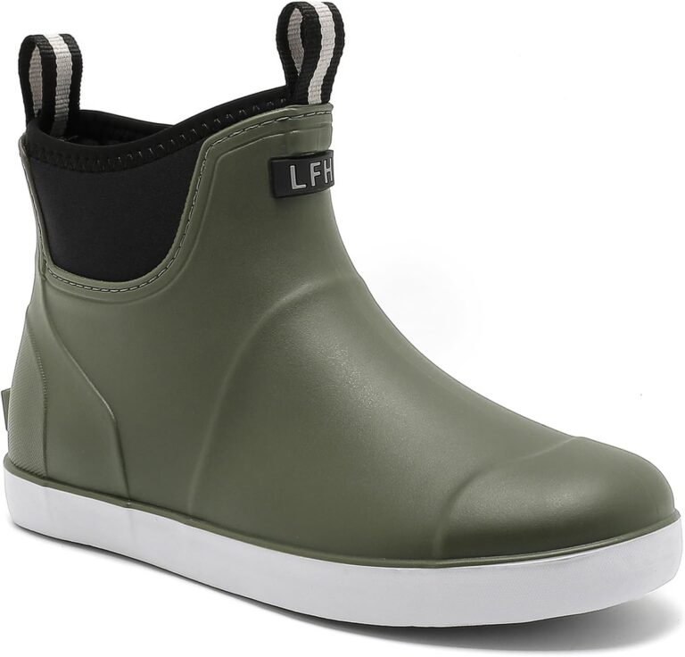 Mens Deck Boots, Saltwater Fishing Booties Rubber Waterproof Ankle Rain Boots, High-performance Footwear Chelsea Boots for Gardening Fishing Boating Camping Sailing