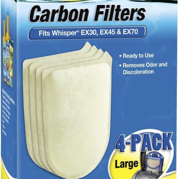 Tetra Whisper EX Carbon Large Round Filter Cartridges, 4 Count, Fits Tetra Whisper EX 30, 45, 70 Fish Tank Filters