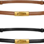 LEACOOLKEY Women Skinny Leather Belts Ladies Thin Waist Belts with Alloy Buckle for Dresses