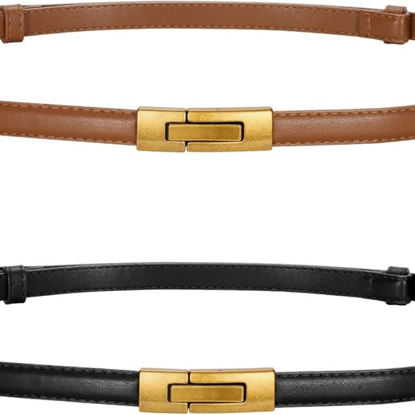 LEACOOLKEY Women Skinny Leather Belts Ladies Thin Waist Belts with Alloy Buckle for Dresses