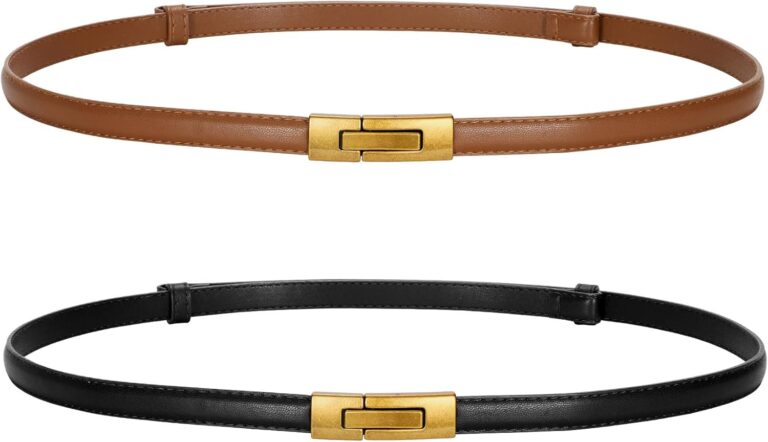 LEACOOLKEY Women Skinny Leather Belts Ladies Thin Waist Belts with Alloy Buckle for Dresses