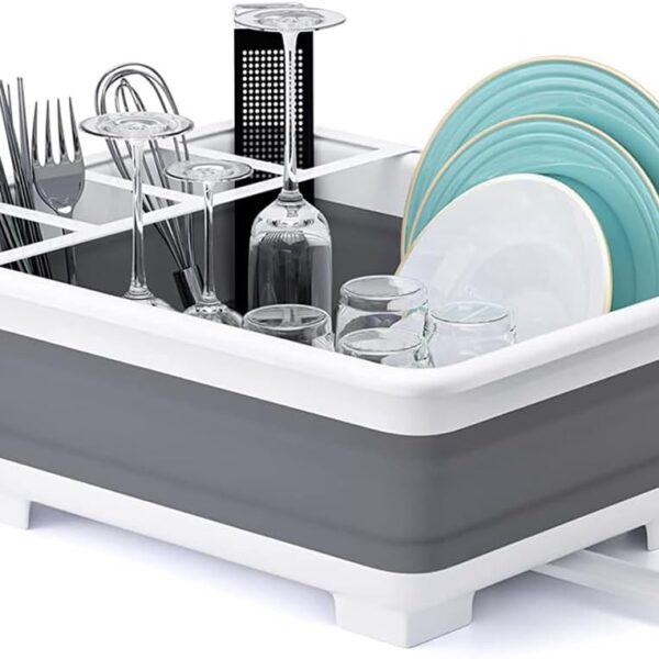 THANSTAR Collapsible Dish Drying Rack Portable Dinnerware Drainer Organizer for Kitchen RV Campers Travel Trailer Space Saving Kitchen Storage Tray