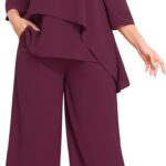 AOVDE Plus Size Pant Suits Mother of Bride Dressy Pant Suits 2 Piece Outfits with Pockets for Women Wedding Guest