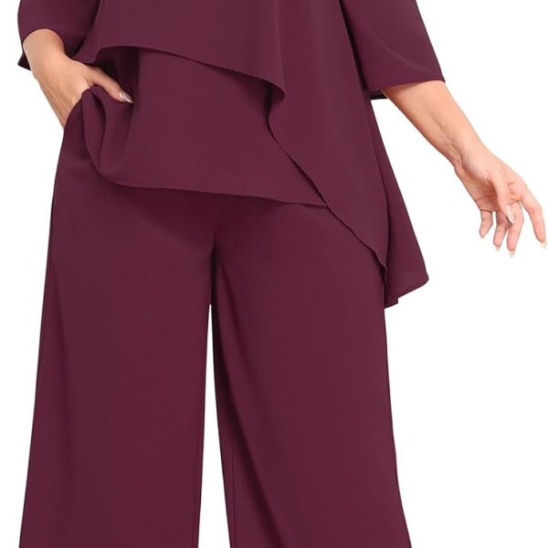 AOVDE Plus Size Pant Suits Mother of Bride Dressy Pant Suits 2 Piece Outfits with Pockets for Women Wedding Guest