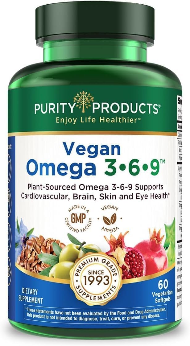 Purity Products Omega 3-6-9 Vegan and Vegetarian Formula - 5 in 1 Essential Fatty Acid Complex - Scientifically Formulated Plant-Based Omega 3 6 9 Essential Fatty Acids (EFA) - from (60) Purity Products Omega 3-6-9 Vegan and Vegetarian Formula - 5 in 1 Essential Fatty Acid Complex - Scientifically Formulated Plant-Based Omega 3 6 9 Essential Fatty Acids (EFA) - from (60)
